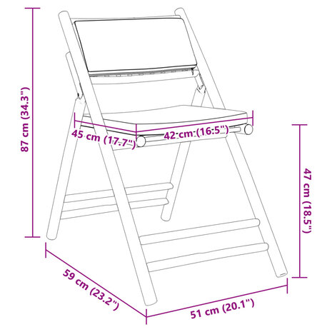 Bistrostoelen 2 st inklapbaar met kussens bamboe crèmewit 10