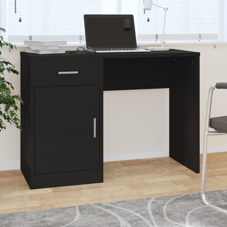 Bureau met kast en lade 100x40x73 cm bewerkt hout zwart 1