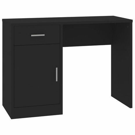 Bureau met kast en lade 100x40x73 cm bewerkt hout zwart 2