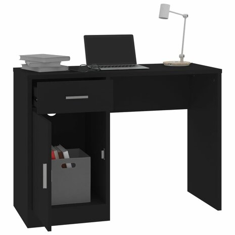 Bureau met kast en lade 100x40x73 cm bewerkt hout zwart 4