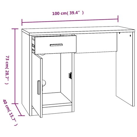 Bureau met kast en lade 100x40x73 cm bewerkt hout zwart 9