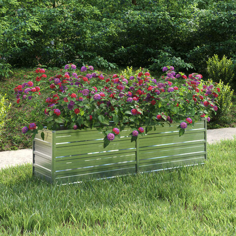 Plantenbak verhoogd 160x40x45 cm gegalvaniseerd staal zilver 1