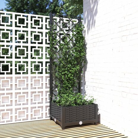 Plantenbak met latwerk 40x40x121,5 cm polypropeen zwart 1