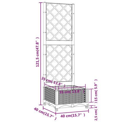 Plantenbak met latwerk 40x40x121,5 cm polypropeen zwart 8