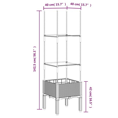 Plantenbak met latwerk 40x40x142,5 cm polypropeen grijs 7