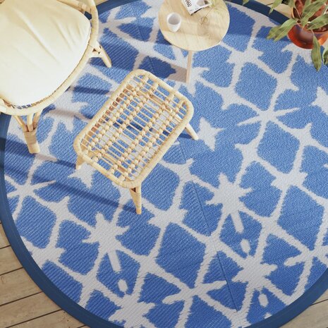 Buitenkleed Ø200 cm polypropeen blauw en wit 1