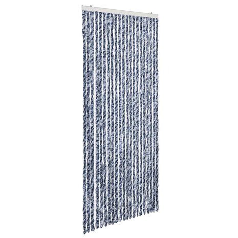 Vliegengordijn 90x200 cm chenille blauw en wit 2