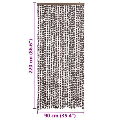 Vliegengordijn 90x220 cm chenille bruin en wit 7