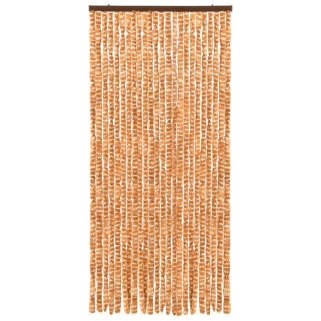 Vliegengordijn 90x220 cm chenille oker en wit 2