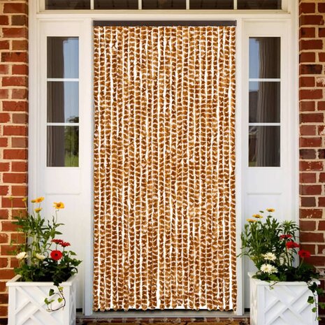 Vliegengordijn 100x220 cm chenille oker en wit 1