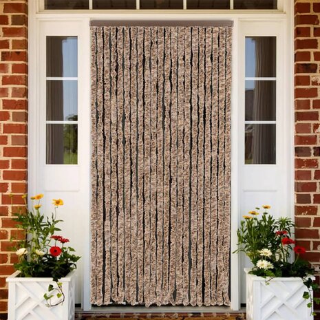 Vliegengordijn 90x220 cm chenille beige en donkerbruin 1