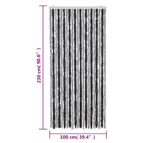 Vliegengordijn 100x230 cm chenille grijs en zwart 7
