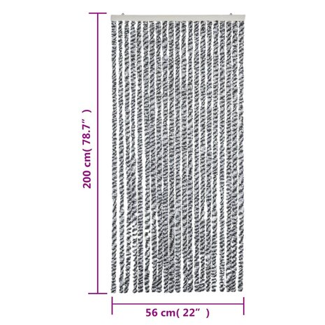 Vliegengordijn 56x200 cm chenille grijs en zwart-wit 7