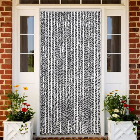 Vliegengordijn 90x220 cm chenille grijs en zwart-wit 1