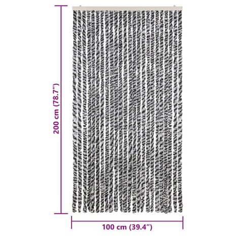 Vliegengordijn 100x200 cm chenille grijs en zwart-wit 7