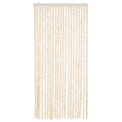 Vliegengordijn 90x220 cm chenille beige en wit 3