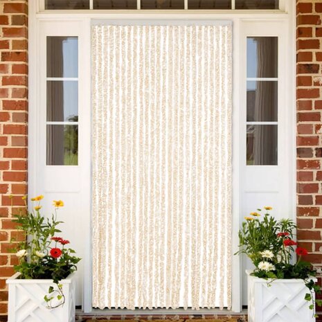 Vliegengordijn 100x200 cm chenille beige en wit 1