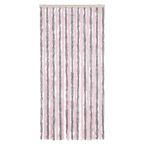 Vliegengordijn 90x220 cm chenille zilvergrijs en roze 3