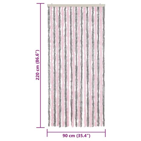Vliegengordijn 90x220 cm chenille zilvergrijs en roze 7