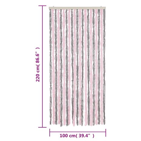 Vliegengordijn 100x220 cm chenille zilvergrijs en roze 7