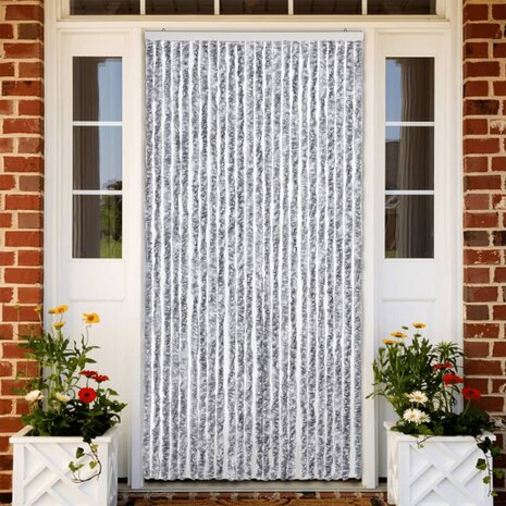 Vliegengordijn 100x200 cm chenille wit en grijs 1