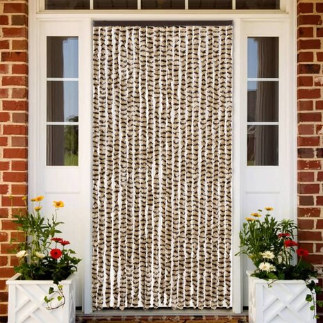 Vliegengordijn 90x200 cm chenille beige en bruin 1