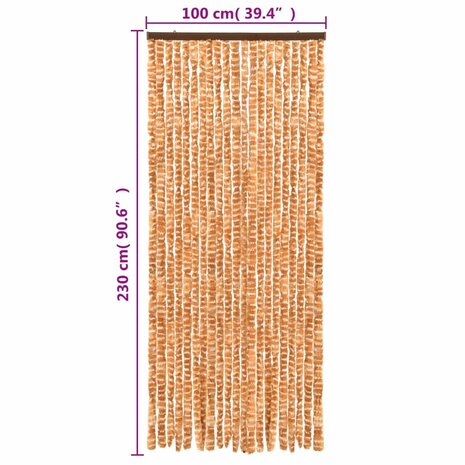 Vliegengordijn 100x230 cm chenille okerkleurig en wit 6