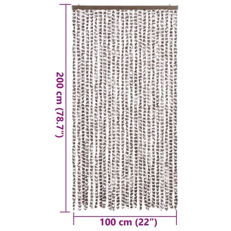 Vliegengordijn 100x200 cm chenille taupe en wit 7