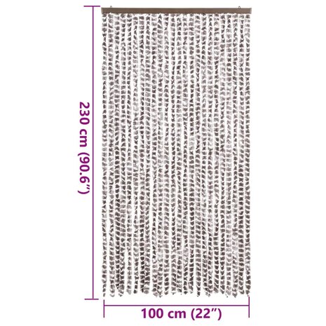 Vliegengordijn 100x230 cm chenille taupe en wit 7