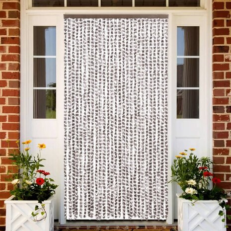 Vliegengordijn 118x220 cm chenille taupe en wit 1