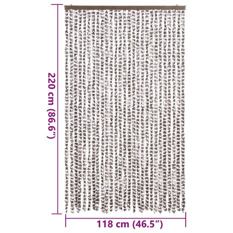 Vliegengordijn 118x220 cm chenille taupe en wit 7