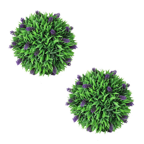 2-delige Kunstbuxussenset bolvormig met lavendel 30 cm 1