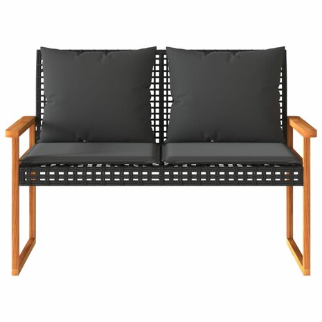 Tuinbank met kussen poly rattan en acaciahout zwart 4