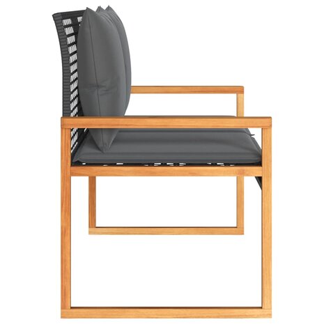 Tuinbank met kussen poly rattan en acaciahout zwart 5