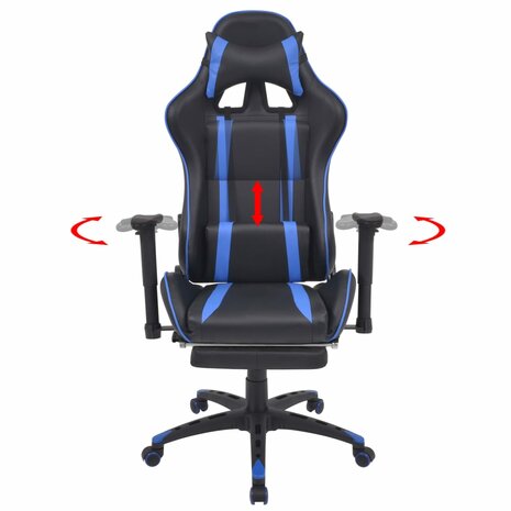 Bureau-/gamestoel verstelbaar met voetensteun blauw 2
