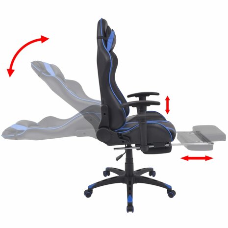 Bureau-/gamestoel verstelbaar met voetensteun blauw 3