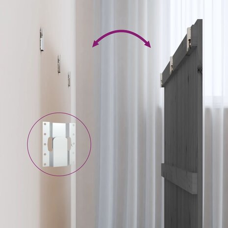 Wandhoofdbord 185x3x90 cm massief grenenhout grijs 6