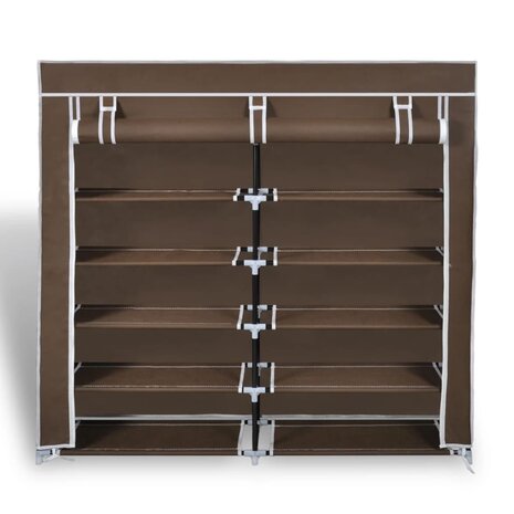 Schoenenkast met hoes 115x28x110 stof bruin 2