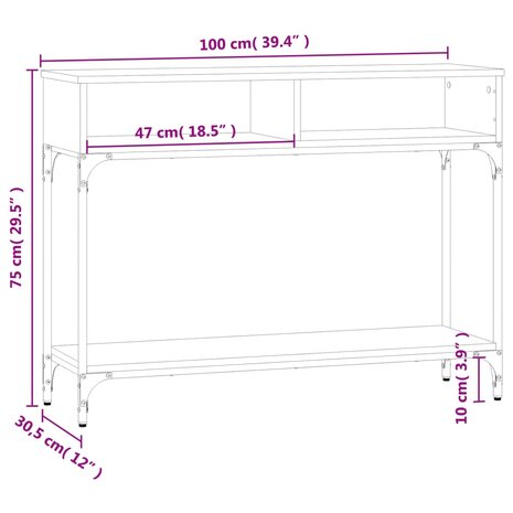 Wandtafel 100x30,5x75 cm bewerkt hout gerookt eikenkleurig 9