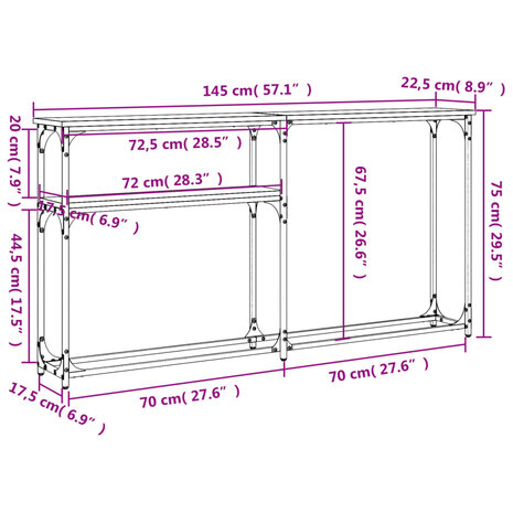 Wandtafel 145x22,5x75 cm bewerkt hout gerookt eikenkleurig 9