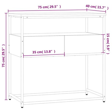 Wandtafel 75x40x75 cm bewerkt hout gerookt eikenkleurig 11