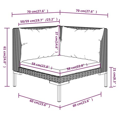 3-delige Loungeset halfrond poly rattan donkergrijs 12
