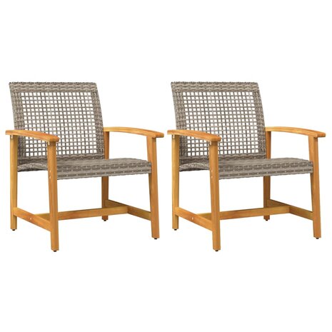 Tuinstoelen 2 st poly rattan en acaciahout grijs 2