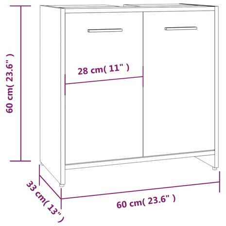 Badkamerkast 60x33x60 cm bewerkt hout grijs sonoma eikenkleurig 9