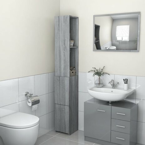 Badkamerkast 25x26,5x170cm bewerkt hout grijs sonoma eikenkleur 1