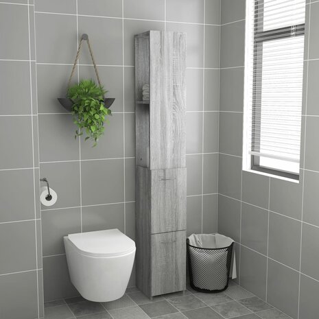 Badkamerkast 25x26,5x170cm bewerkt hout grijs sonoma eikenkleur 3