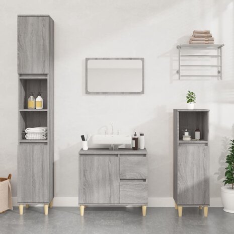 Badkamerkast 30x30x100 cm bewerkt hout grijs sonoma eikenkleur 1