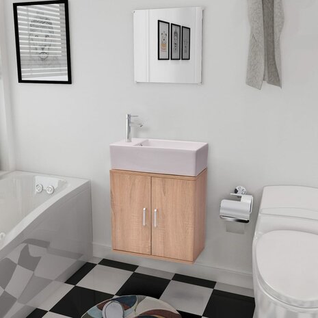 Badkamermeubelset met wasbak beige 3-dlg 1