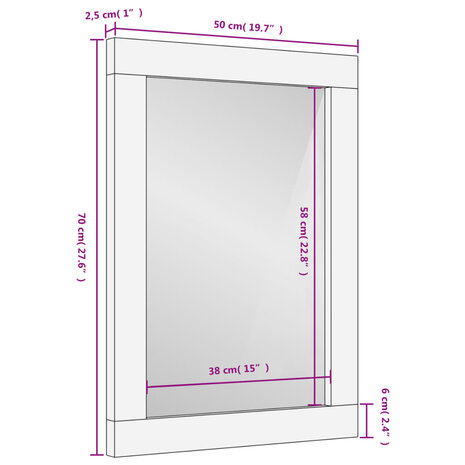 Badkamerspiegel 50x70x2,5 cm massief mangohout en glas zwart 10