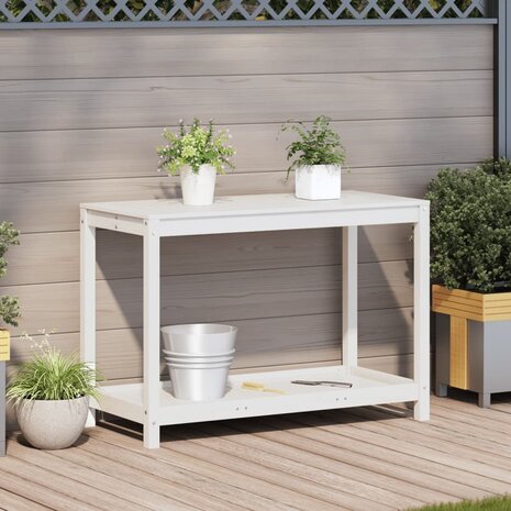 Oppottafel met schap 108x50x75 cm massief grenenhout wit 3